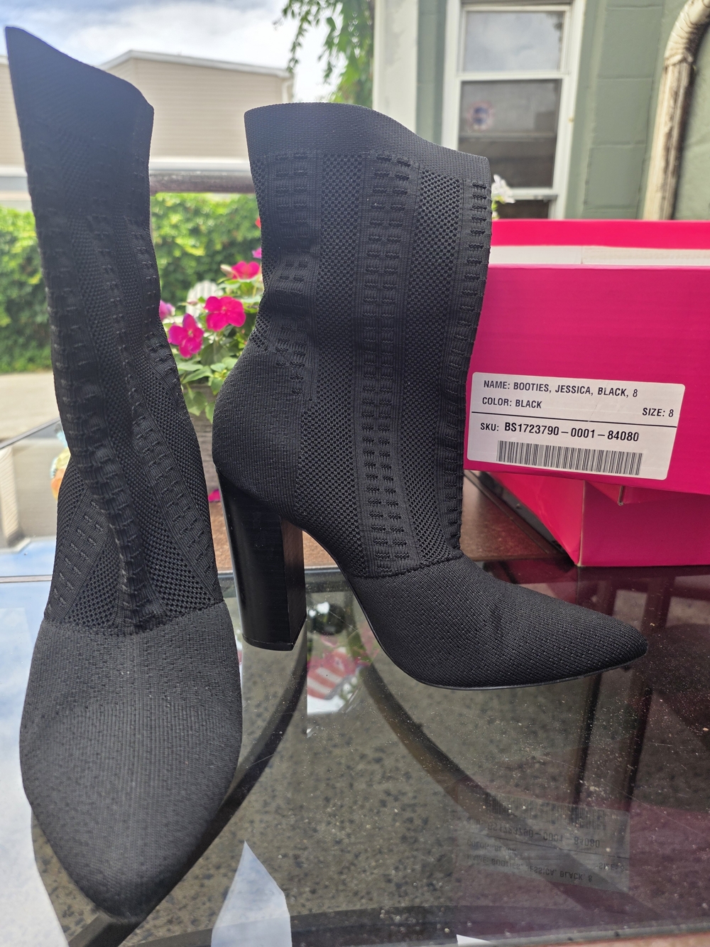 Jessica Black Stretch-Knit Pointed Sock Heel Boots
